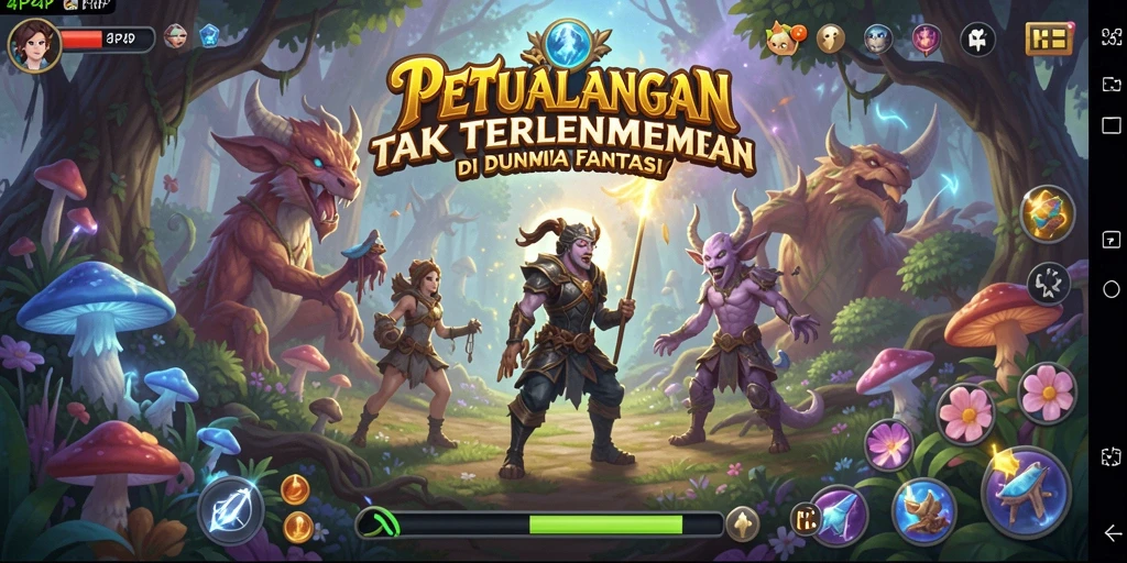 Screenshot gameplay 4P4P menampilkan petualangan seru di dunia fantasi.