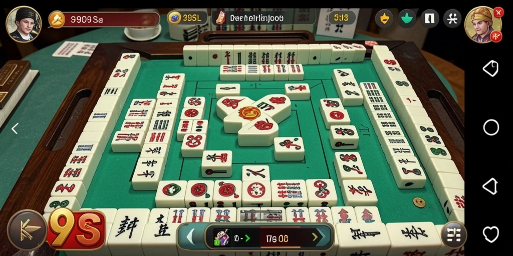 Screenshot gameplay 99SL dengan ubin Mahjong berwarna-warni.