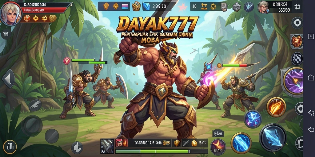 Screenshot utama DAYAK777 menampilkan aksi seru dalam pertempuran MOBA.
