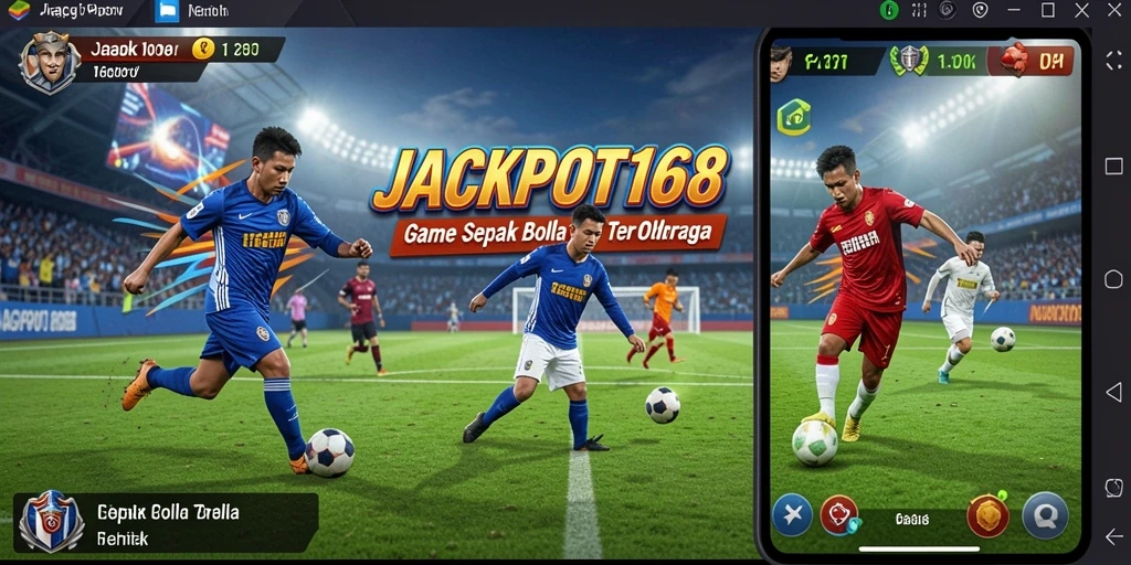Screenshot JACKPOT168 menampilkan aksi sepak bola yang seru.