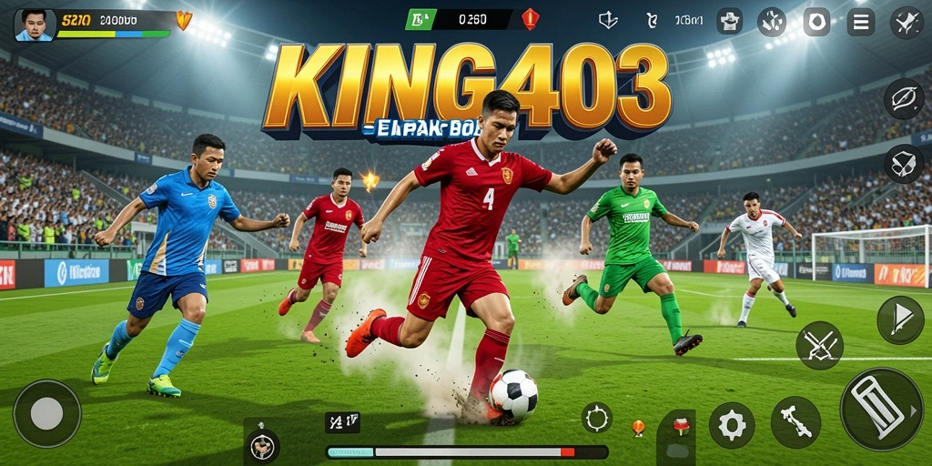 Screenshot gameplay KING403 menampilkan aksi pertandingan sepak bola yang mendebarkan.