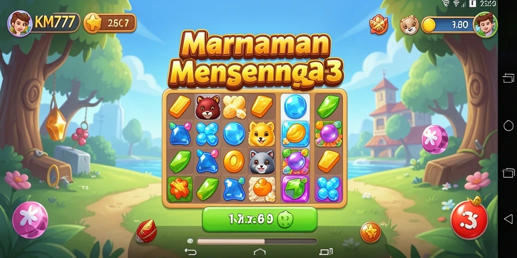 Tampilan gameplay seru KM777 dengan beragam puzzle Match-3.