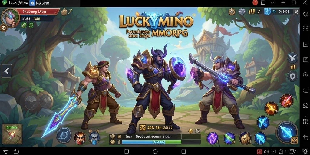 Tangkapan layar gameplay <strong>LUCKYMINO</strong> yang menampilkan pertarungan seru di arena.