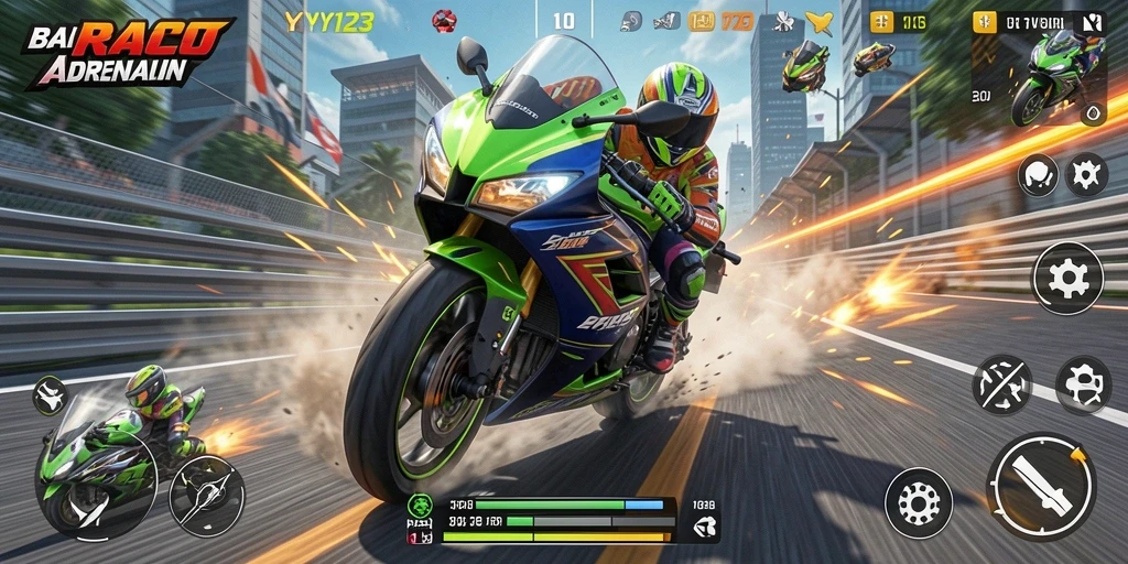 Tampilan gameplay balapan motor yang mendebarkan di YY123.